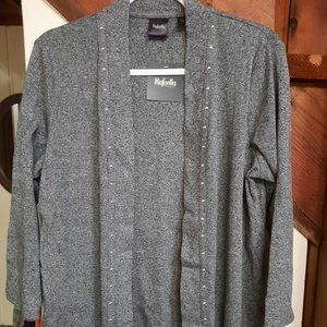Rafaella Gray Open Front Studded Cardigan NWT Sz L